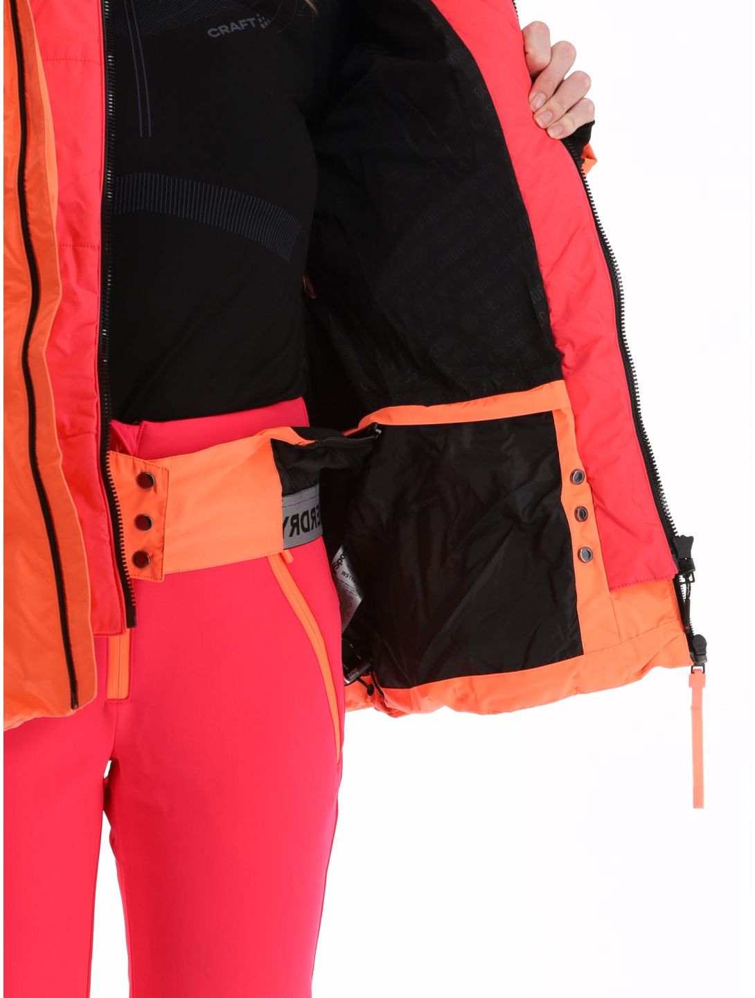 Superdry, Ski Luxe Puffer chaqueta de esquí mujeres Pastelline Coral rosa 