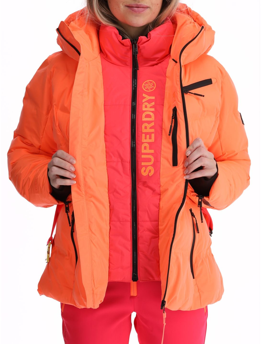 Superdry, Ski Luxe Puffer chaqueta de esquí mujeres Pastelline Coral rosa 