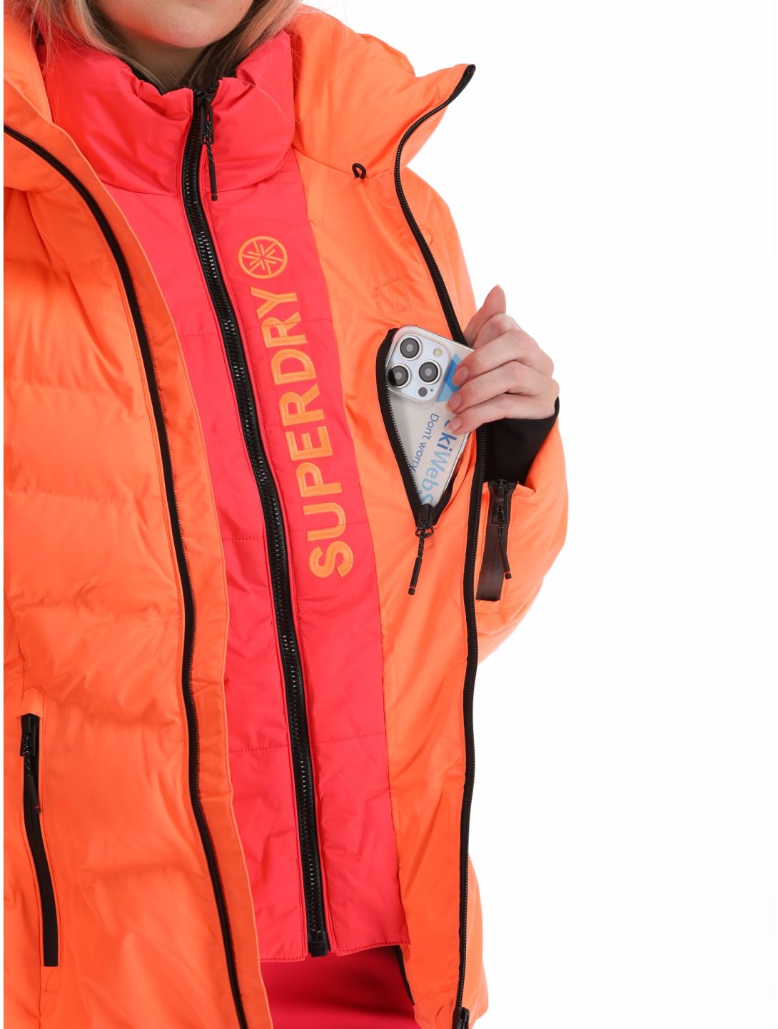 Superdry, Ski Luxe Puffer chaqueta de esquí mujeres Pastelline Coral rosa 