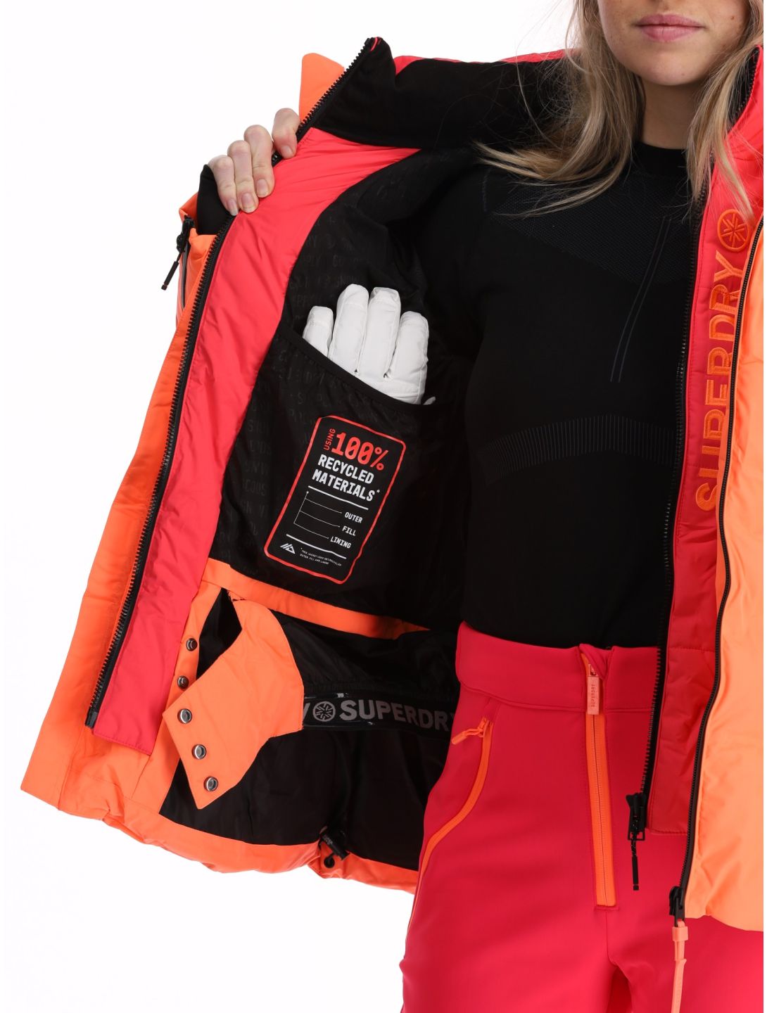 Superdry, Ski Luxe Puffer chaqueta de esquí mujeres Pastelline Coral rosa 