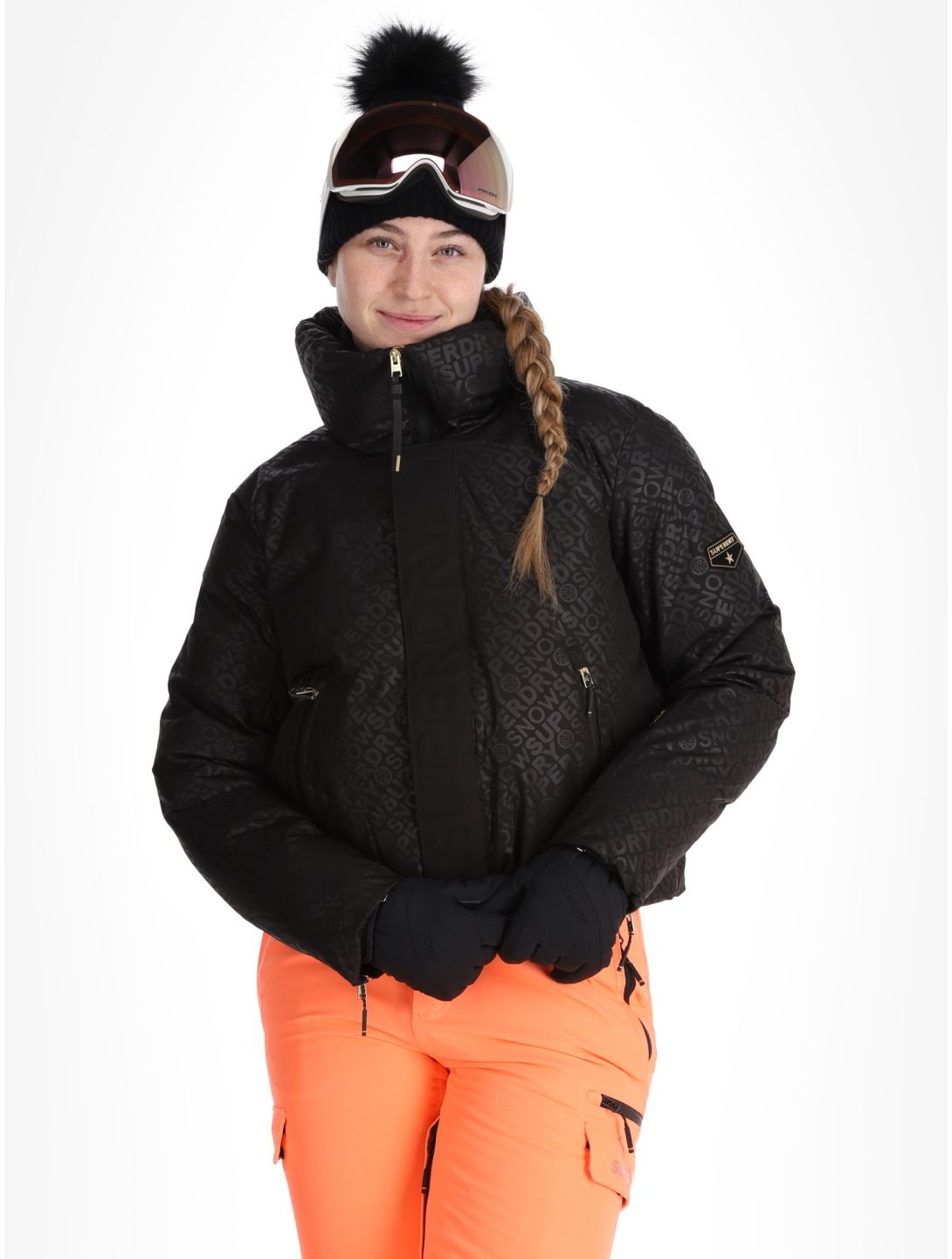 Superdry, Ski Slalom Puffer chaqueta de esquí mujeres Superdry Monogram Black Luxe blanco, negro 