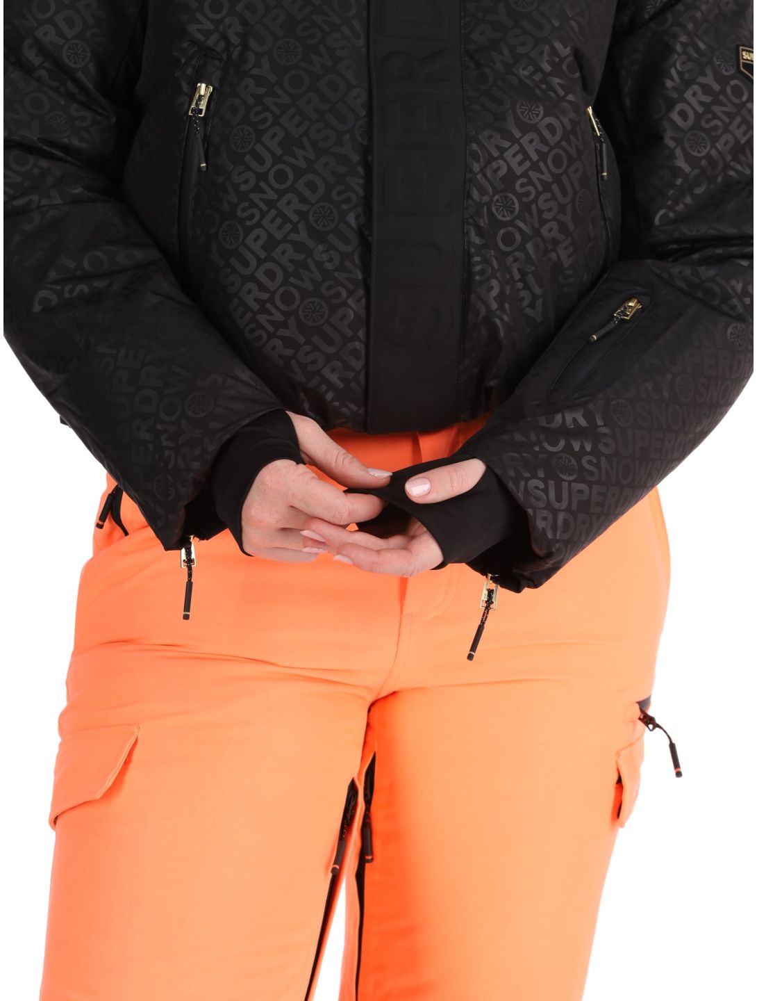 Superdry, Ski Slalom Puffer chaqueta de esquí mujeres Superdry Monogram Black Luxe blanco, negro 