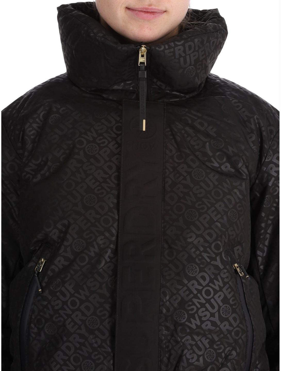 Superdry, Ski Slalom Puffer chaqueta de esquí mujeres Superdry Monogram Black Luxe blanco, negro 