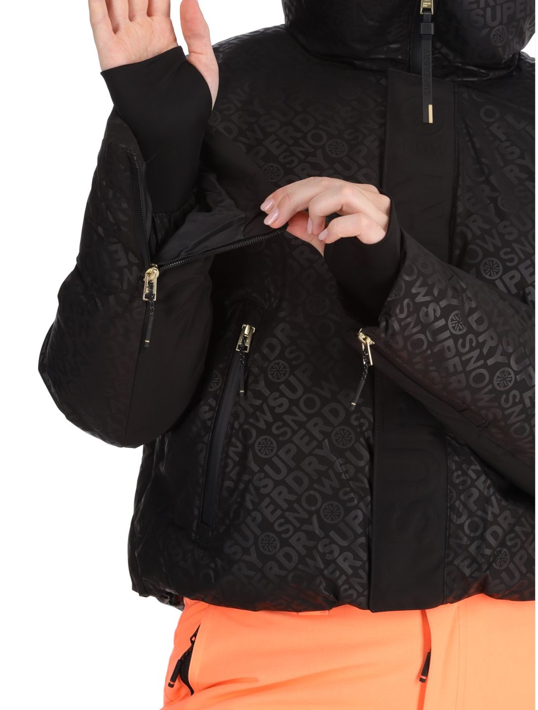 Superdry, Ski Slalom Puffer chaqueta de esquí mujeres Superdry Monogram Black Luxe blanco, negro 