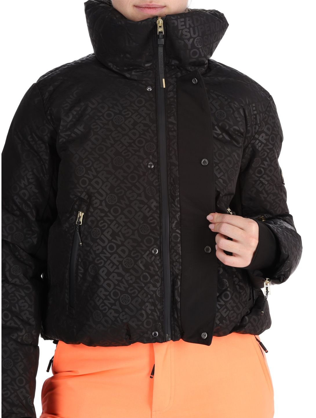 Superdry, Ski Slalom Puffer chaqueta de esquí mujeres Superdry Monogram Black Luxe blanco, negro 