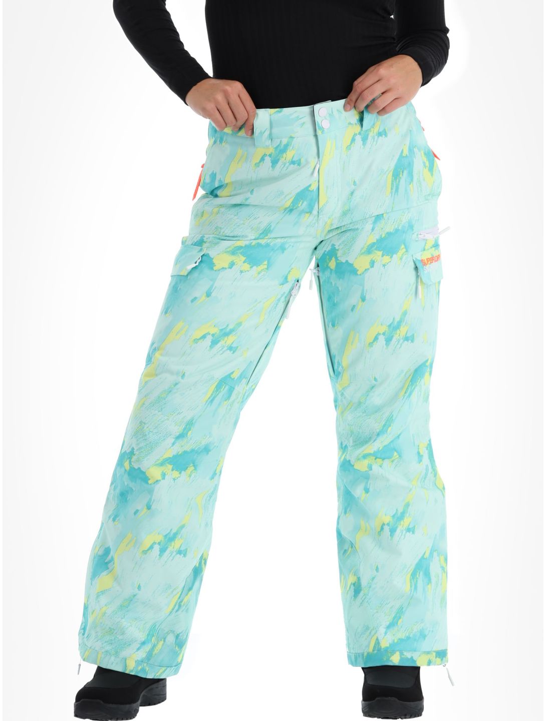 Superdry, Ski Ultimate Rescue pantalones de esquí mujeres Abstract Teal Lime verde 