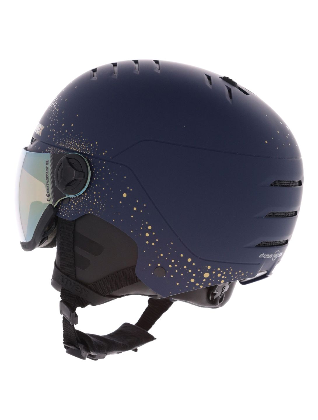 Uvex, Wanted Visor Women Edition casco con visera unisex Polar Sparkle / Mirror Gold azul 