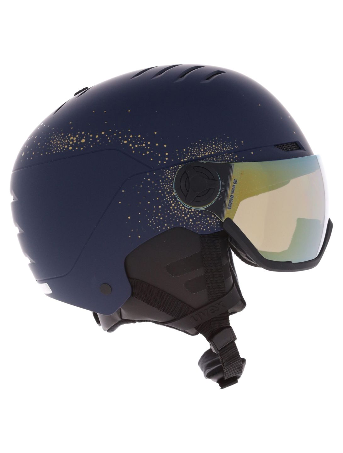 Uvex, Wanted Visor Women Edition casco con visera unisex Polar Sparkle / Mirror Gold azul 