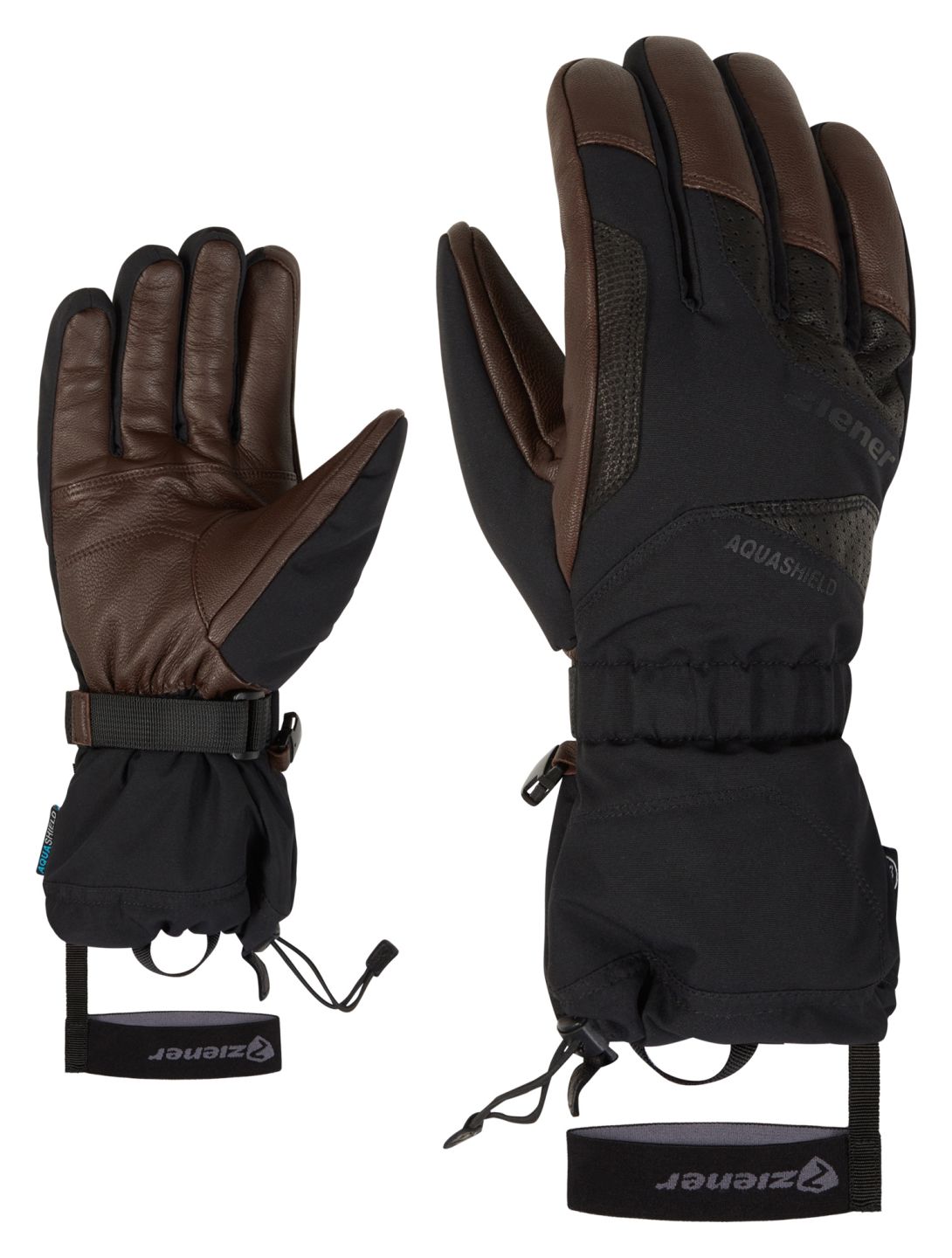 Ziener, Gaiku AS® AW guantes de esquí hombres Black Dark Brown marrón, negro 