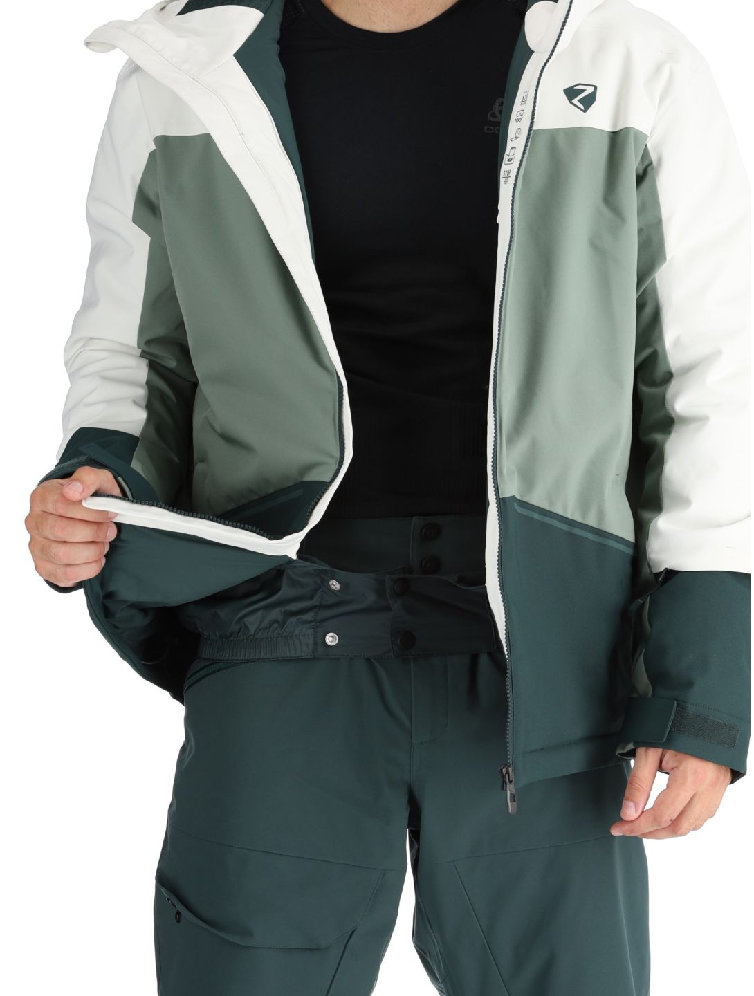 Ziener, Timbarra chaqueta de esquí hombres Dark Jungle blanco, verde 