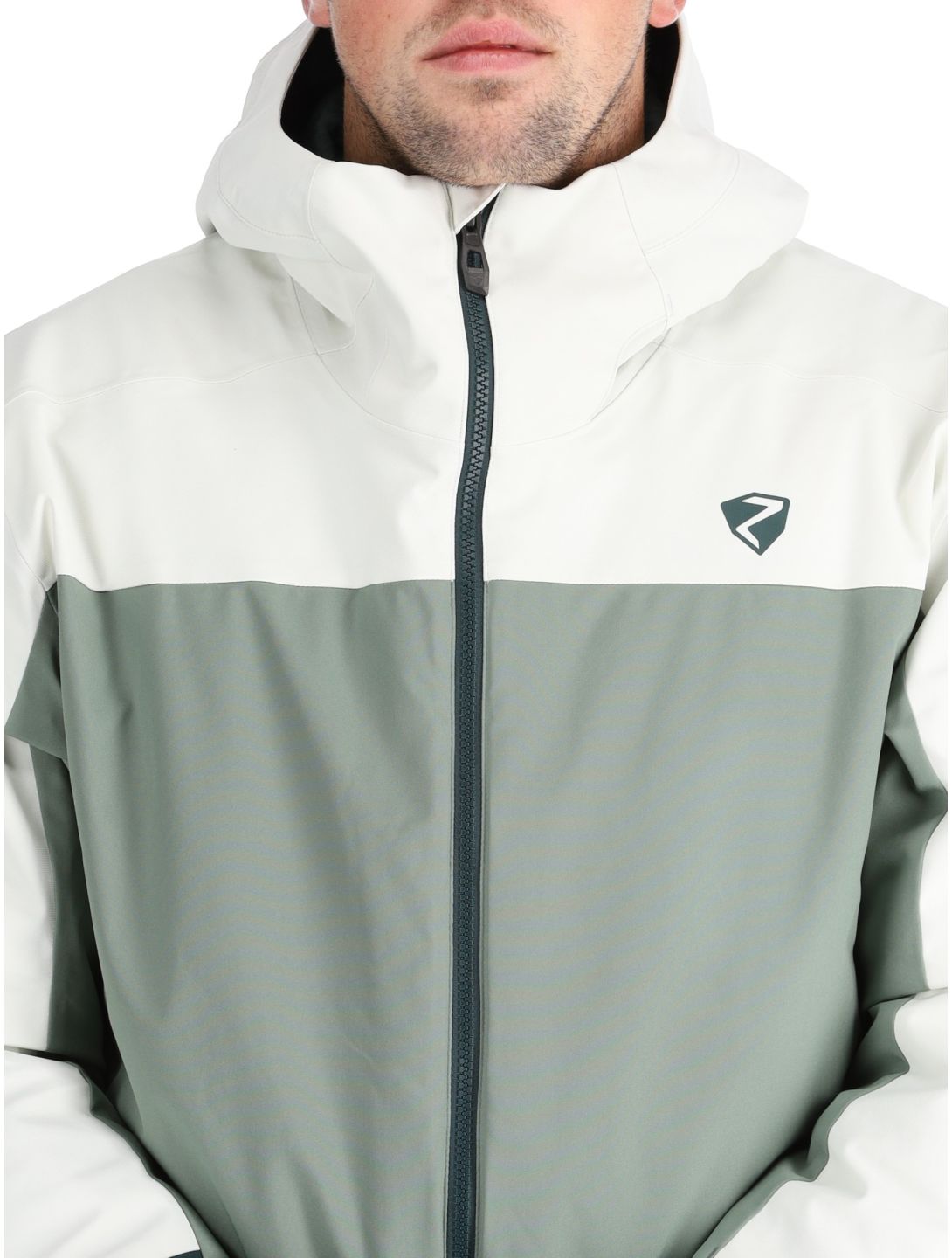 Ziener, Timbarra chaqueta de esquí hombres Dark Jungle blanco, verde 