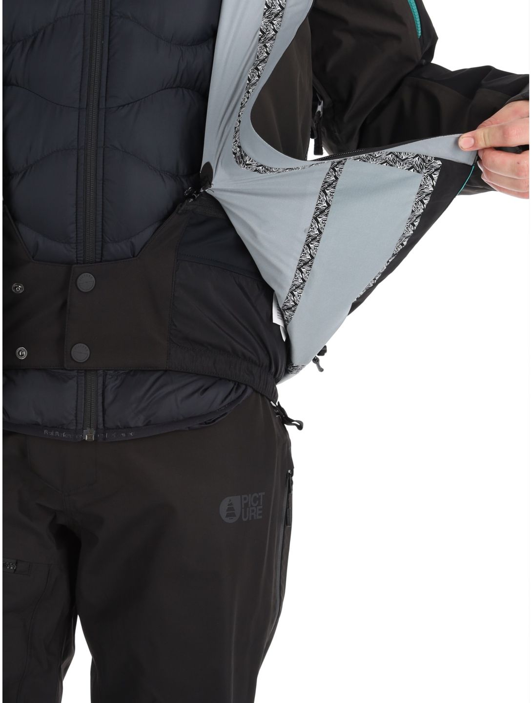 Picture, Broader 3L chaqueta de esquí hardshell hombres Raven Grey-Black gris, negro, verde 