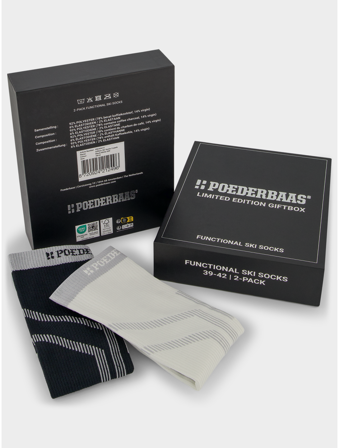 Poederbaas, Giftbox Ski Socks 2-pack calcetines de esquí 2-pack unisex Black White blanco, negro 