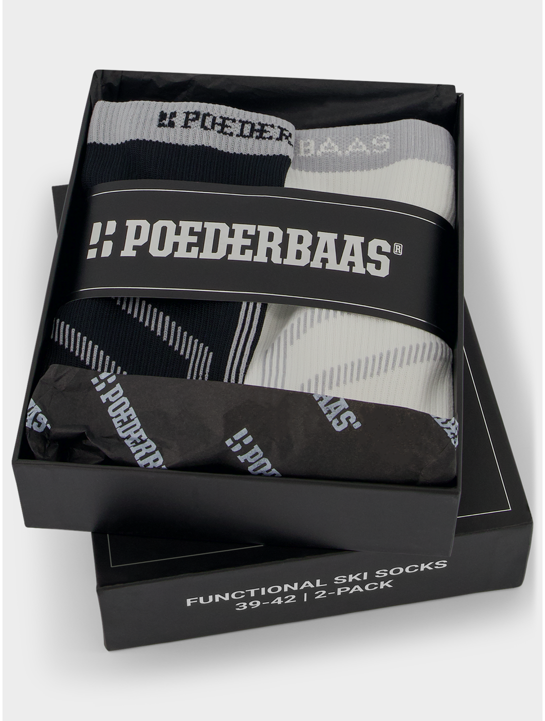 Poederbaas, Giftbox Ski Socks 2-pack calcetines de esquí 2-pack unisex Black White blanco, negro 