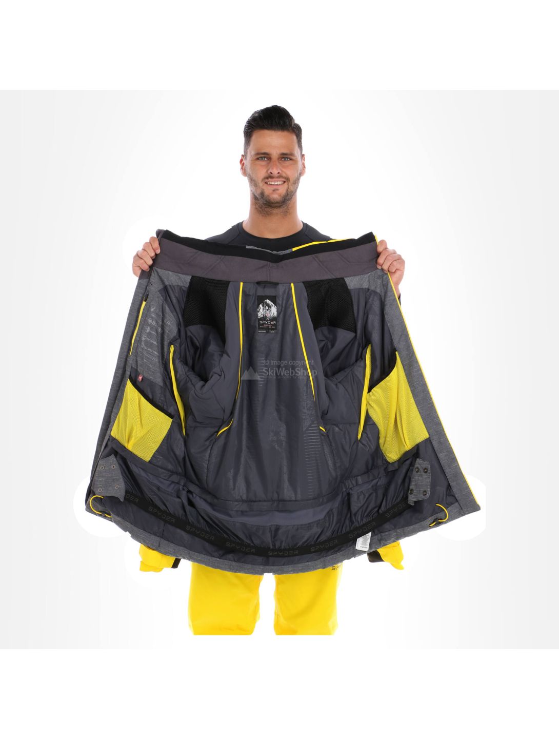 Spyder, Leader GTX, chaqueta de esquí, modelo largo, hombres, amarillo/negro