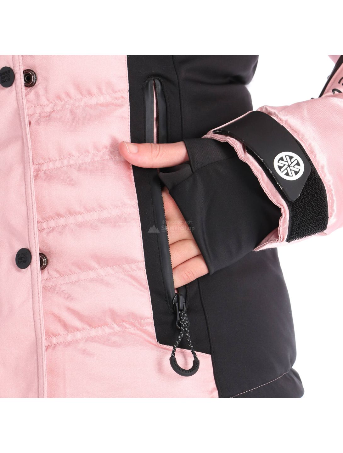 Superdry, Luxe Snow Puffer, chaqueta de esquí, mujeres, ice metallic rosa